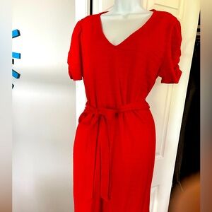 Loft L red dress with tie at the waist